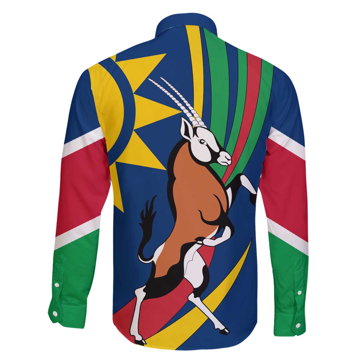 Namibia National Emblem Family Matching Off The Shoulder Long Sleeve Dress and Hawaiian Shirt Flag Colors & Symbolic Animals Design