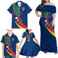 Namibia National Emblem Family Matching Off Shoulder Maxi Dress and Hawaiian Shirt Flag Colors & Symbolic Animals Design