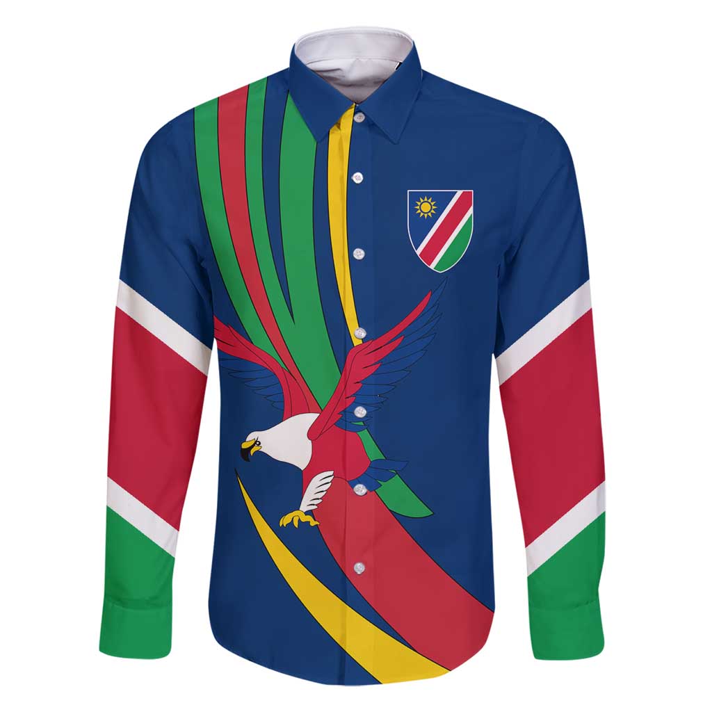 Namibia National Emblem Family Matching Off Shoulder Maxi Dress and Hawaiian Shirt Flag Colors & Symbolic Animals Design