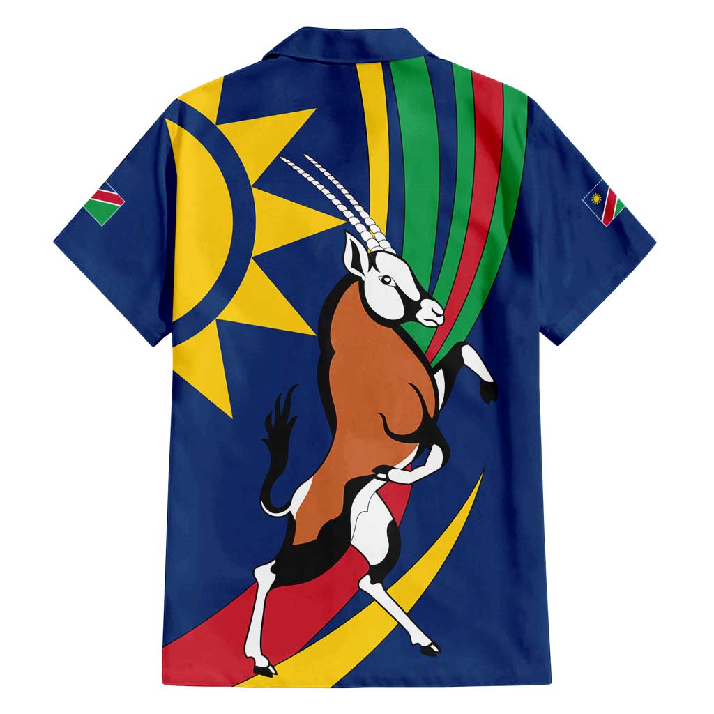 Namibia National Emblem Family Matching Off Shoulder Short Dress and Hawaiian Shirt Flag Colors & Symbolic Animals Design