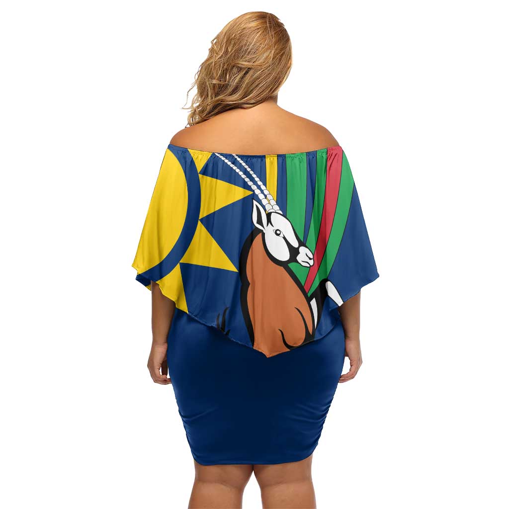 Namibia National Emblem Family Matching Off Shoulder Short Dress and Hawaiian Shirt Flag Colors & Symbolic Animals Design
