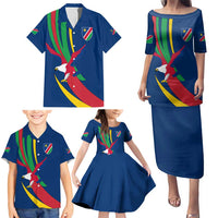 Namibia National Emblem Family Matching Puletasi and Hawaiian Shirt Flag Colors & Symbolic Animals Design