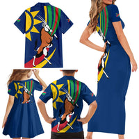 Namibia National Emblem Family Matching Short Sleeve Bodycon Dress and Hawaiian Shirt Flag Colors & Symbolic Animals Design