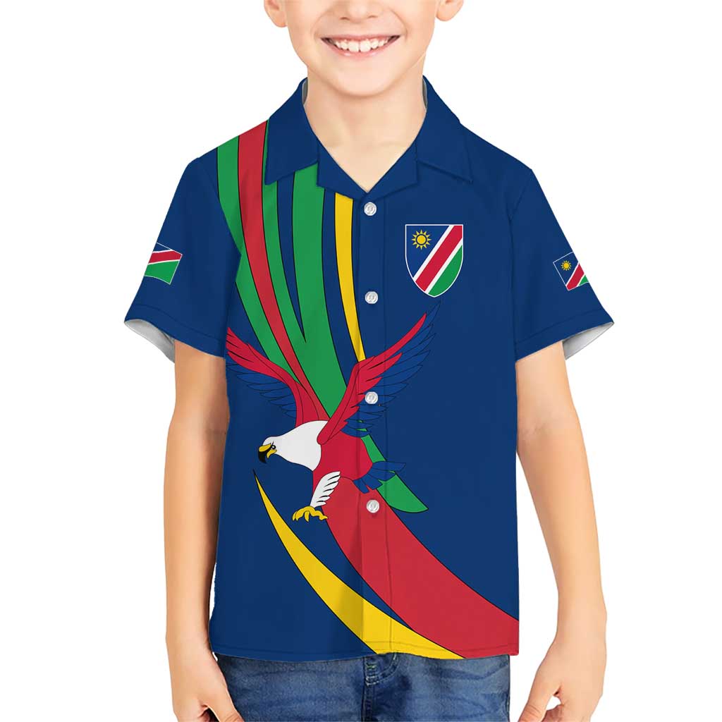 Namibia National Emblem Family Matching Short Sleeve Bodycon Dress and Hawaiian Shirt Flag Colors & Symbolic Animals Design