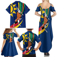 Namibia National Emblem Family Matching Summer Maxi Dress and Hawaiian Shirt Flag Colors & Symbolic Animals Design