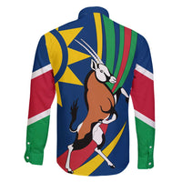 Namibia National Emblem Family Matching Summer Maxi Dress and Hawaiian Shirt Flag Colors & Symbolic Animals Design