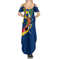 Namibia National Emblem Family Matching Summer Maxi Dress and Hawaiian Shirt Flag Colors & Symbolic Animals Design