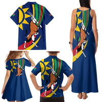 Namibia National Emblem Family Matching Tank Maxi Dress and Hawaiian Shirt Flag Colors & Symbolic Animals Design