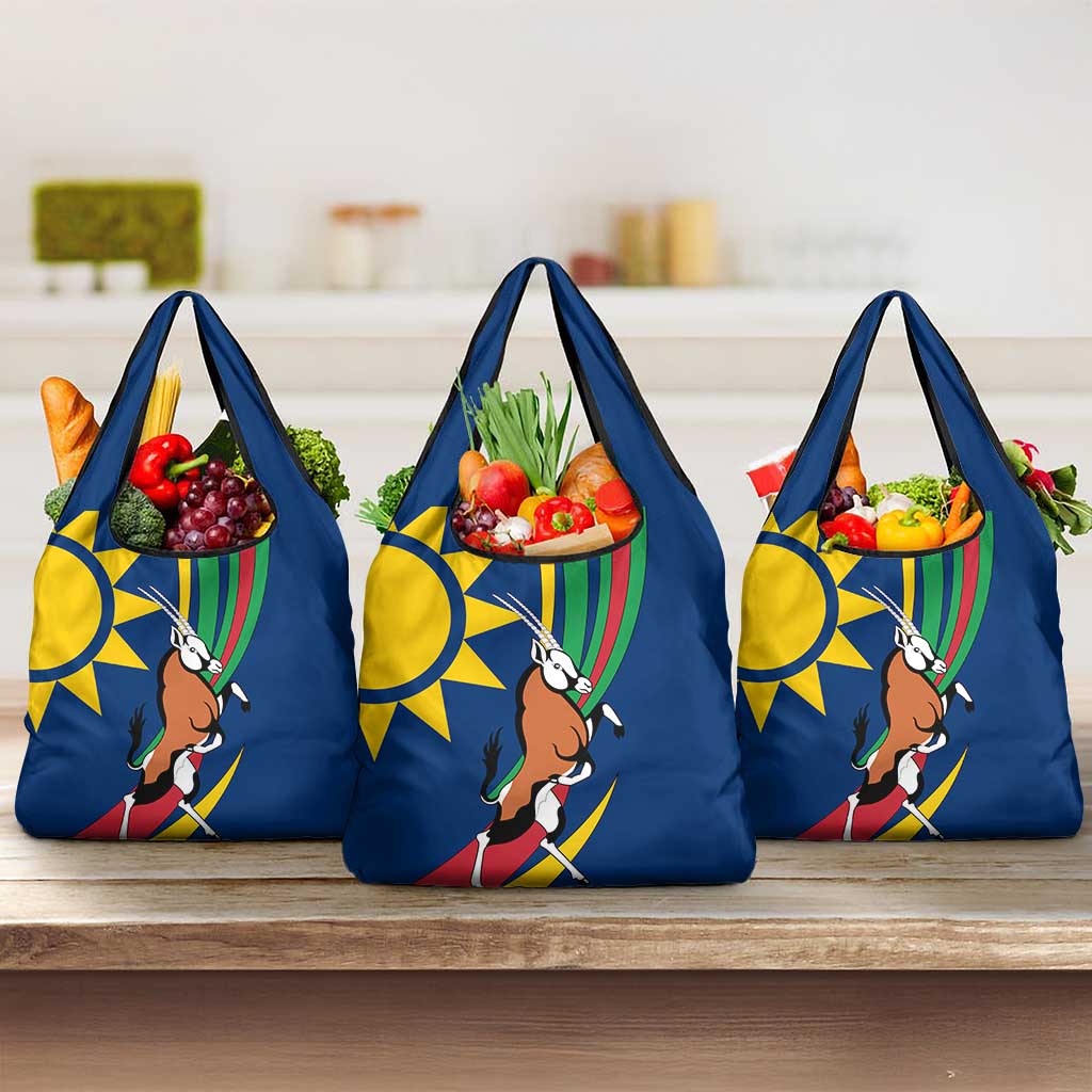 Namibia National Emblem Grocery Bag Flag Colors & Symbolic Animals Design