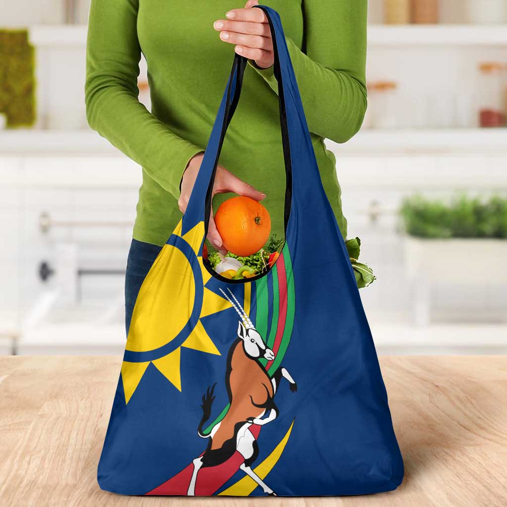 Namibia National Emblem Grocery Bag Flag Colors & Symbolic Animals Design