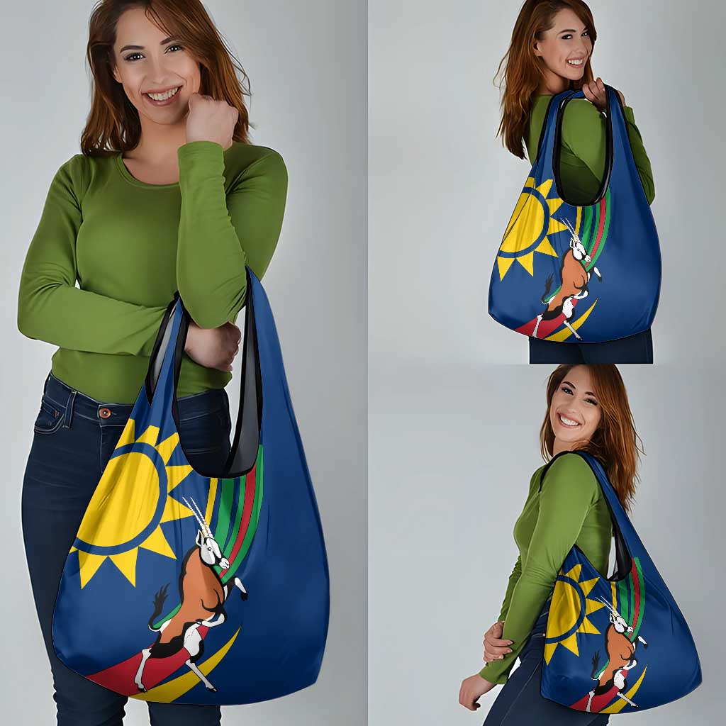 Namibia National Emblem Grocery Bag Flag Colors & Symbolic Animals Design