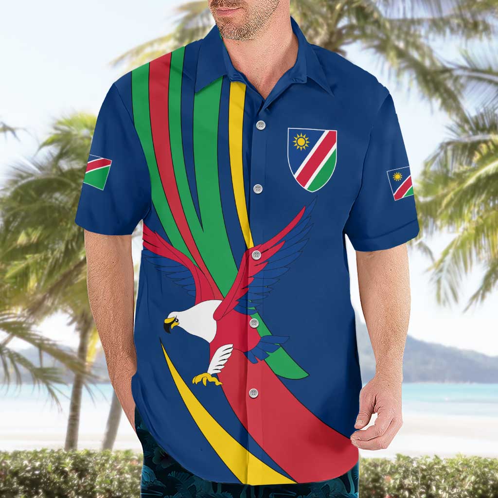 Namibia National Emblem Hawaiian Shirt Flag Colors & Symbolic Animals Design