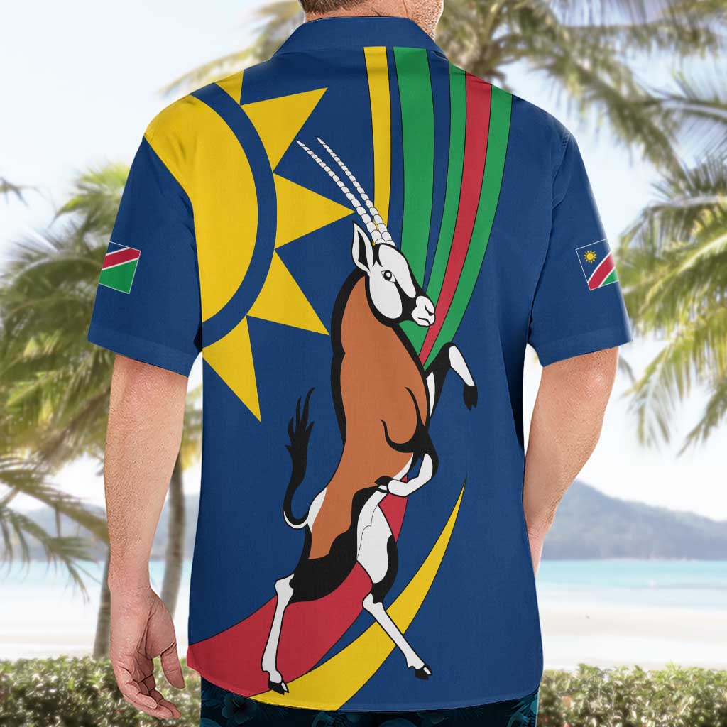 Namibia National Emblem Hawaiian Shirt Flag Colors & Symbolic Animals Design