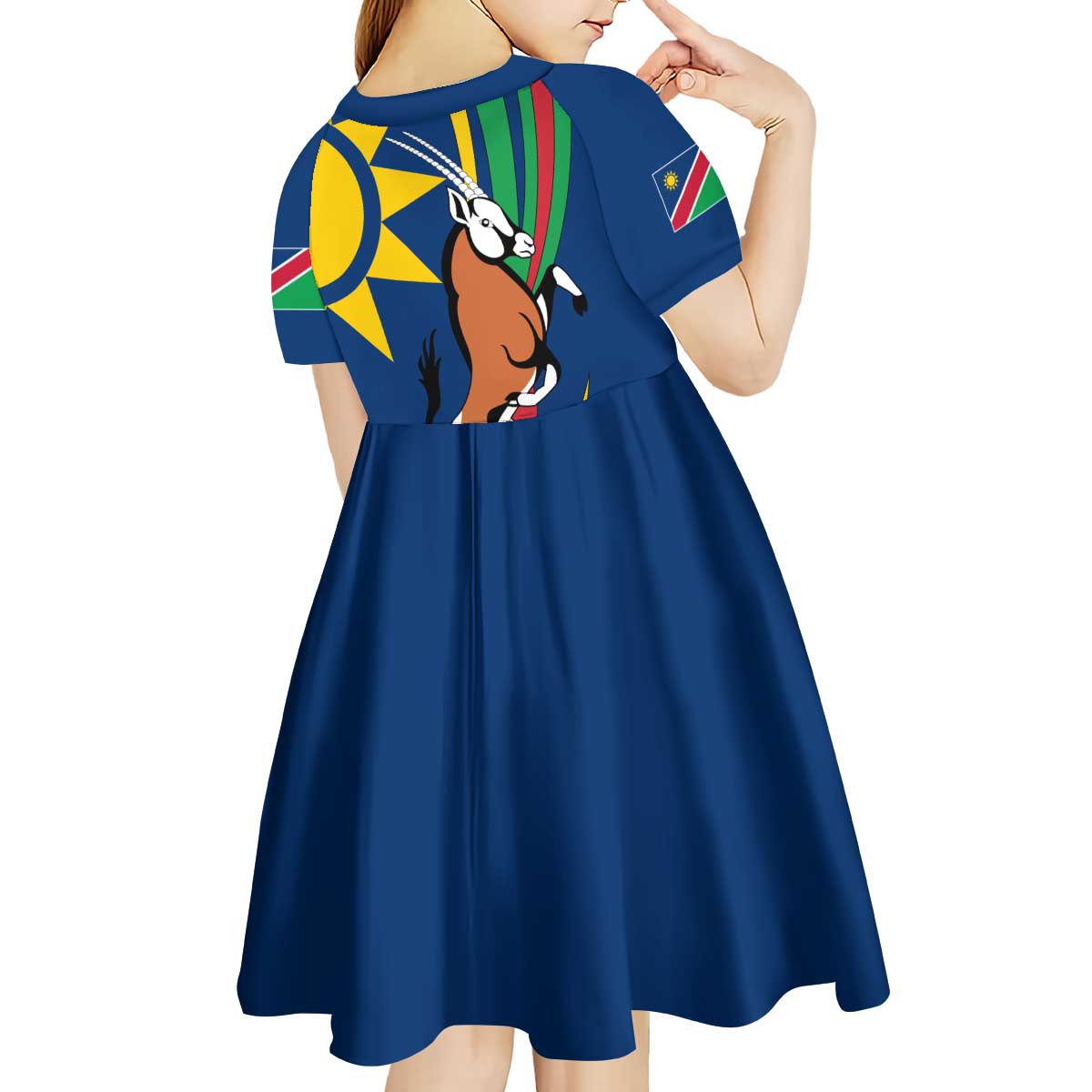 Namibia National Emblem Kid Short Sleeve Dress Flag Colors & Symbolic Animals Design