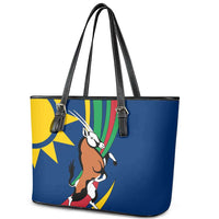 Namibia National Emblem Leather Tote Bag Flag Colors & Symbolic Animals Design