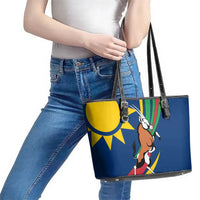 Namibia National Emblem Leather Tote Bag Flag Colors & Symbolic Animals Design