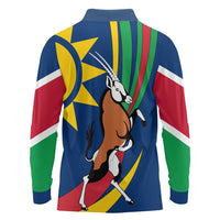 Namibia National Emblem Long Sleeve Polo Shirt Flag Colors & Symbolic Animals Design