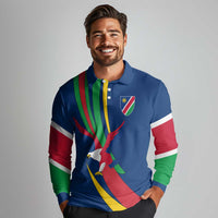 Namibia National Emblem Long Sleeve Polo Shirt Flag Colors & Symbolic Animals Design
