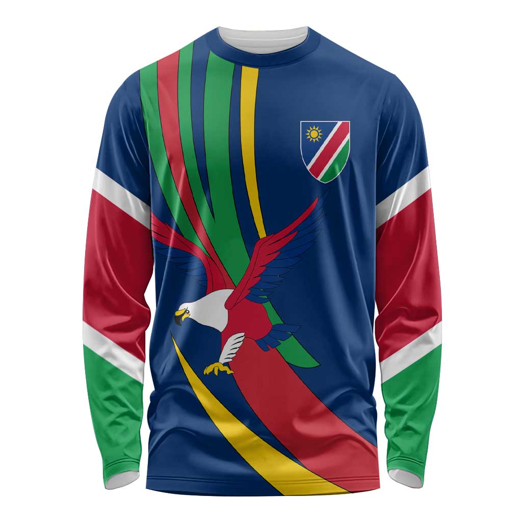 Namibia National Emblem Long Sleeve Shirt Flag Colors & Symbolic Animals Design
