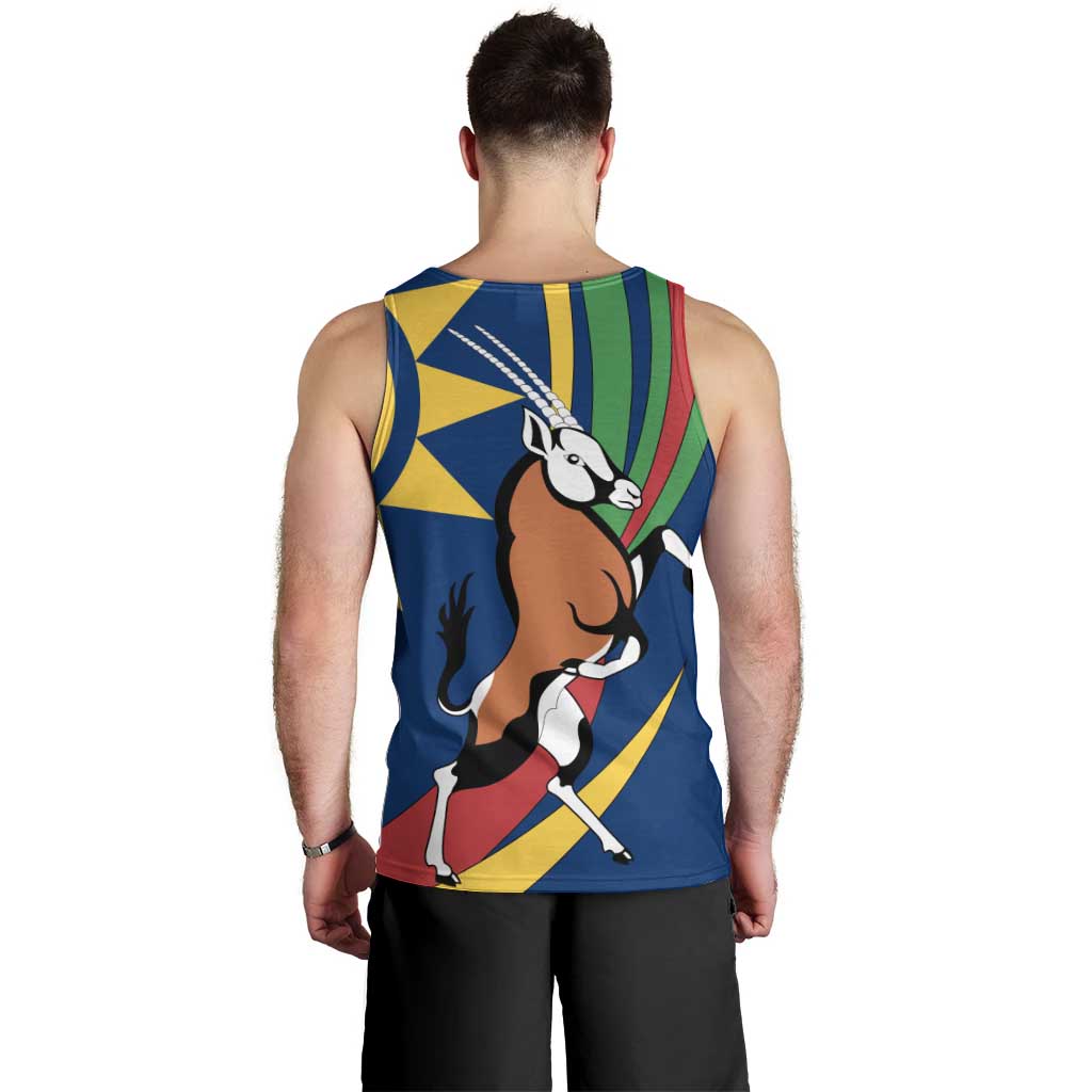 Namibia National Emblem Men Tank Top Flag Colors & Symbolic Animals Design