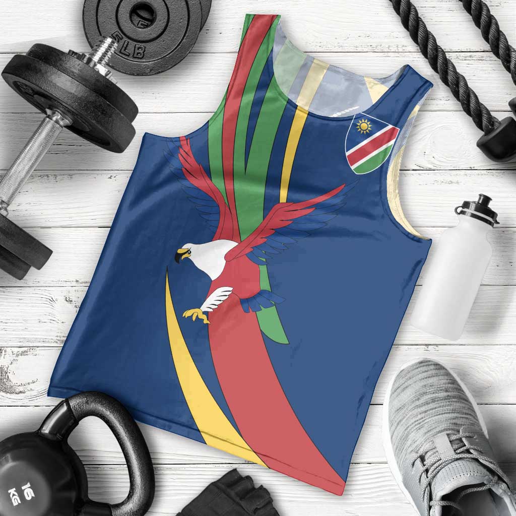 Namibia National Emblem Men Tank Top Flag Colors & Symbolic Animals Design