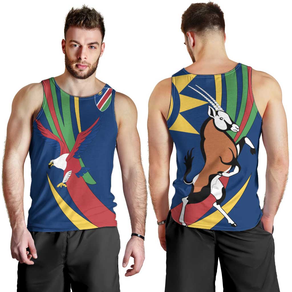 Namibia National Emblem Men Tank Top Flag Colors & Symbolic Animals Design