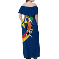 Namibia National Emblem Off Shoulder Maxi Dress Flag Colors & Symbolic Animals Design