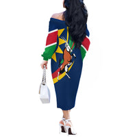 Namibia National Emblem Off The Shoulder Long Sleeve Dress Flag Colors & Symbolic Animals Design