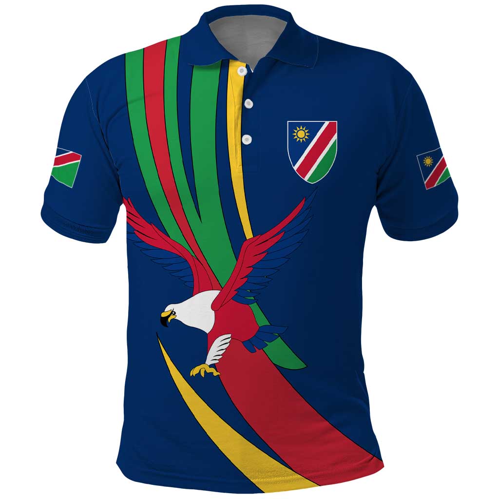 Namibia National Emblem Polo Shirt Flag Colors & Symbolic Animals Design