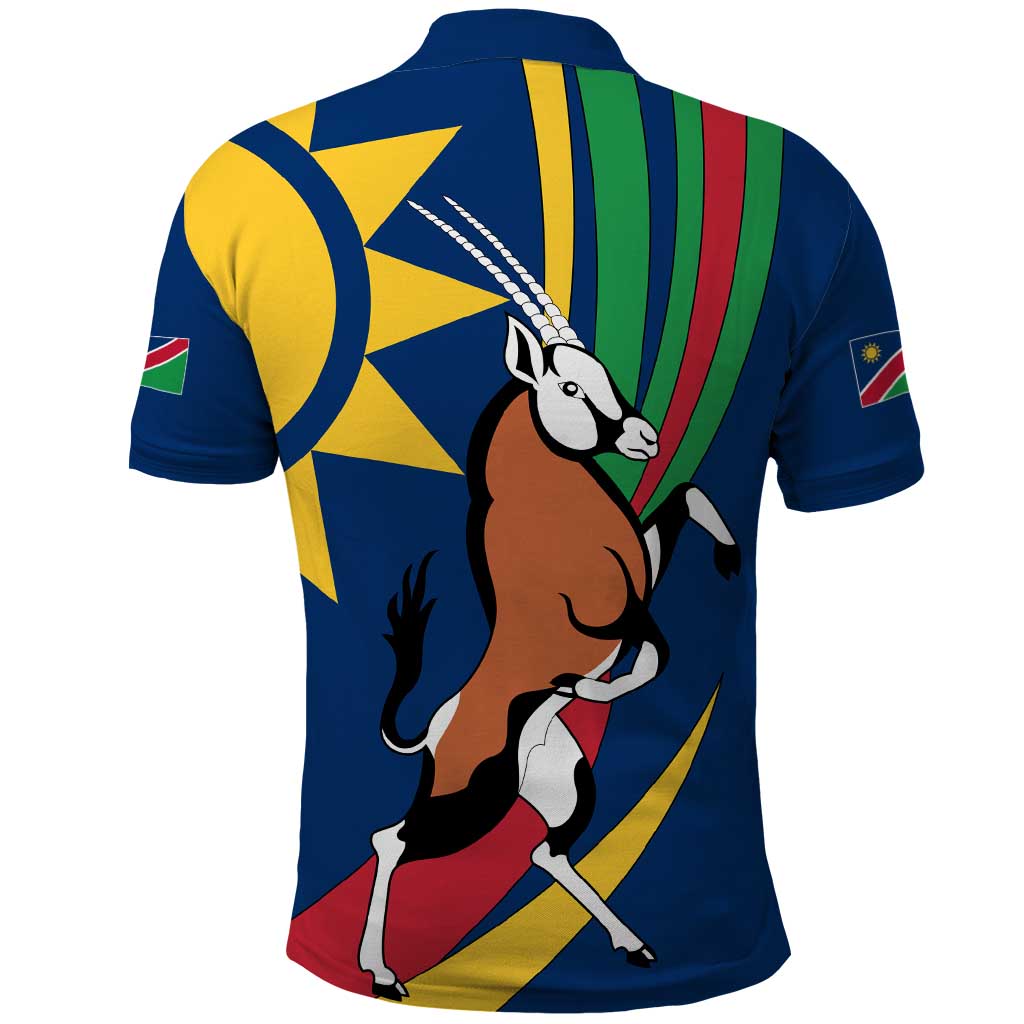 Namibia National Emblem Polo Shirt Flag Colors & Symbolic Animals Design