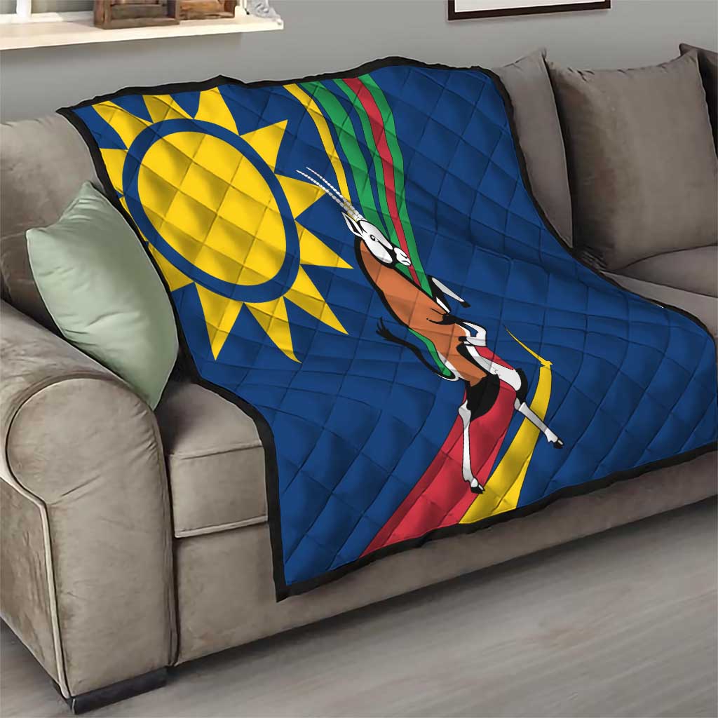 Namibia National Emblem Quilt Flag Colors & Symbolic Animals Design