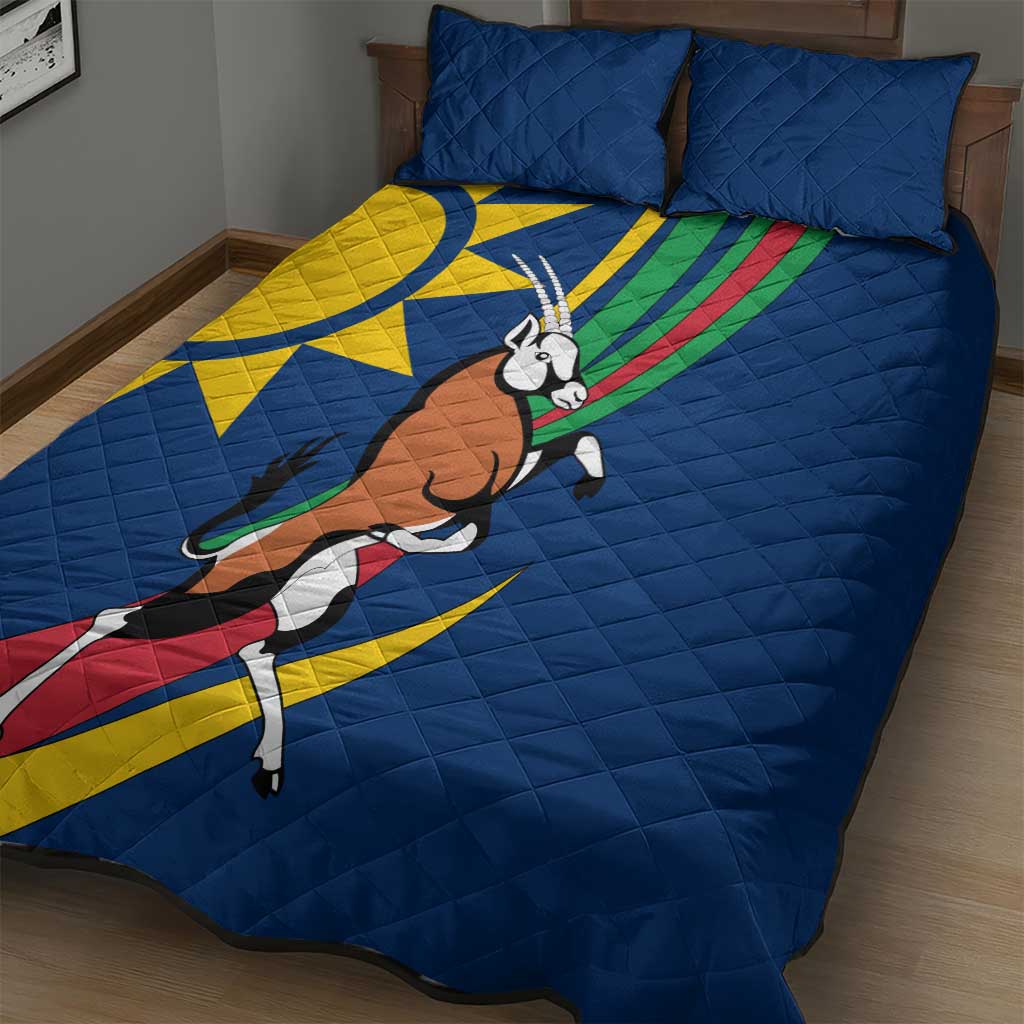 Namibia National Emblem Quilt Bed Set Flag Colors & Symbolic Animals Design