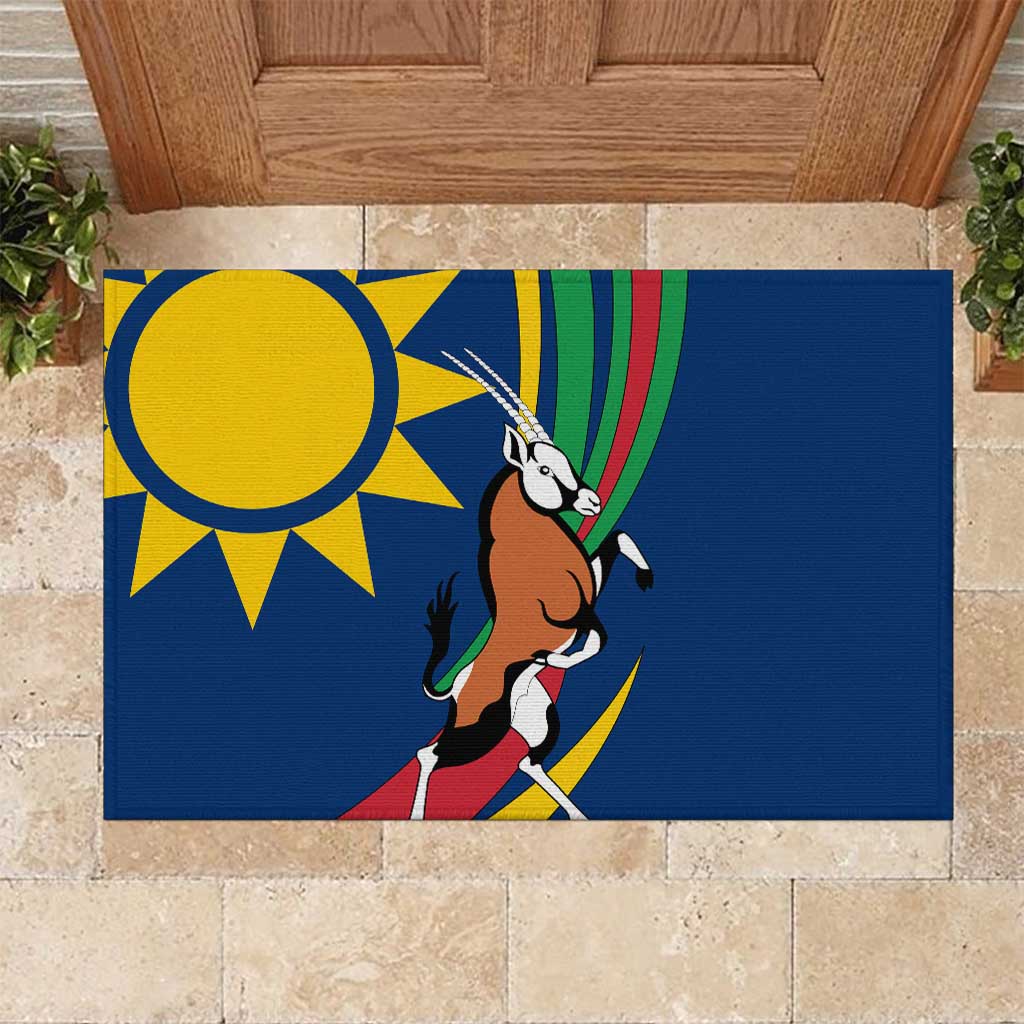 Namibia National Emblem Rubber Doormat Flag Colors & Symbolic Animals Design