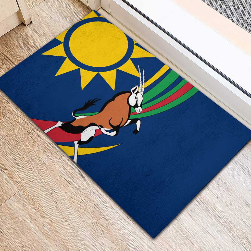 Namibia National Emblem Rubber Doormat Flag Colors & Symbolic Animals Design