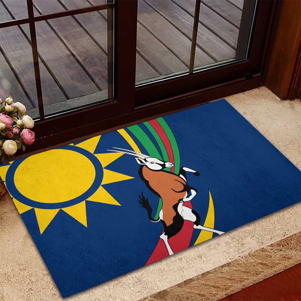 Namibia National Emblem Rubber Doormat Flag Colors & Symbolic Animals Design