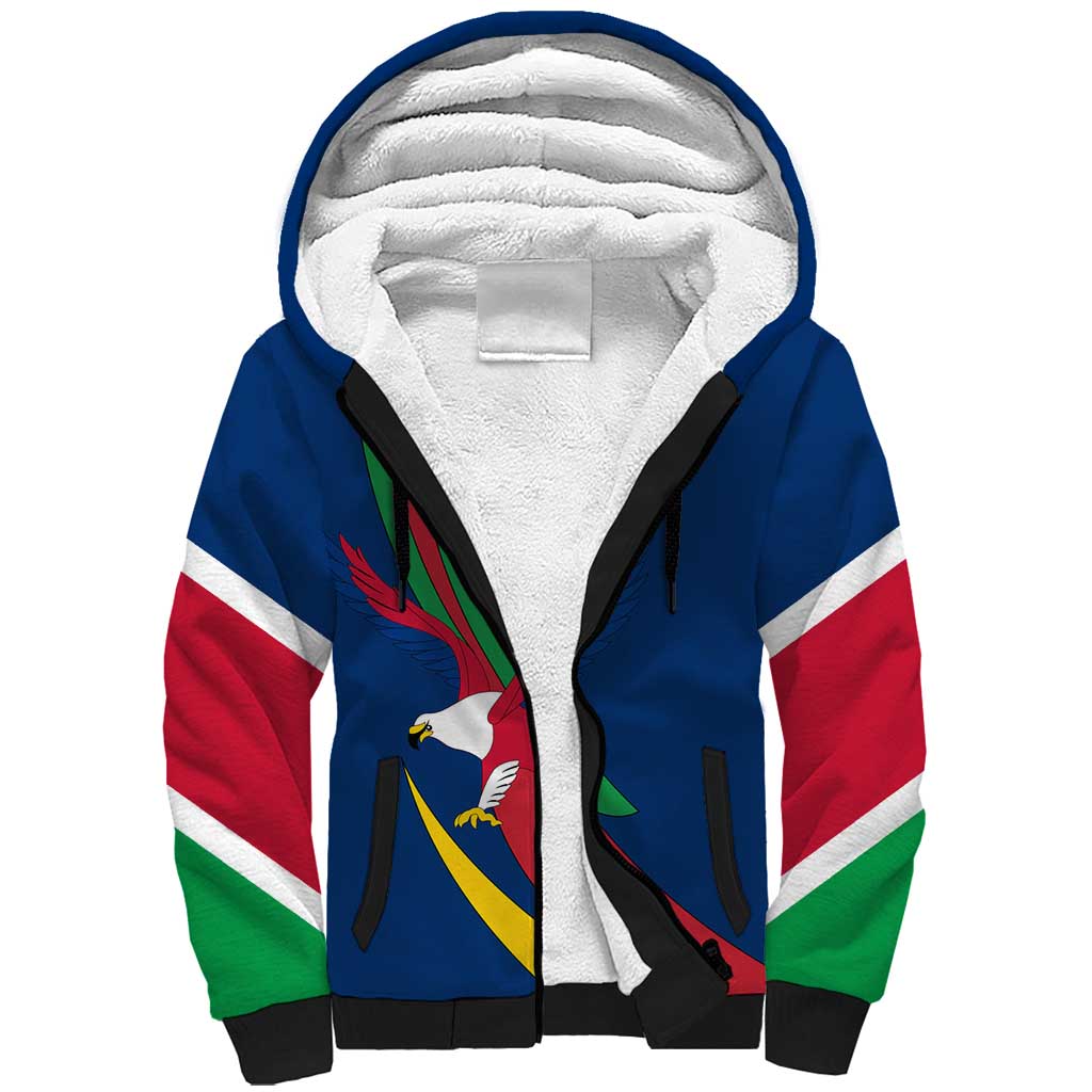 Namibia National Emblem Sherpa Hoodie Flag Colors & Symbolic Animals Design
