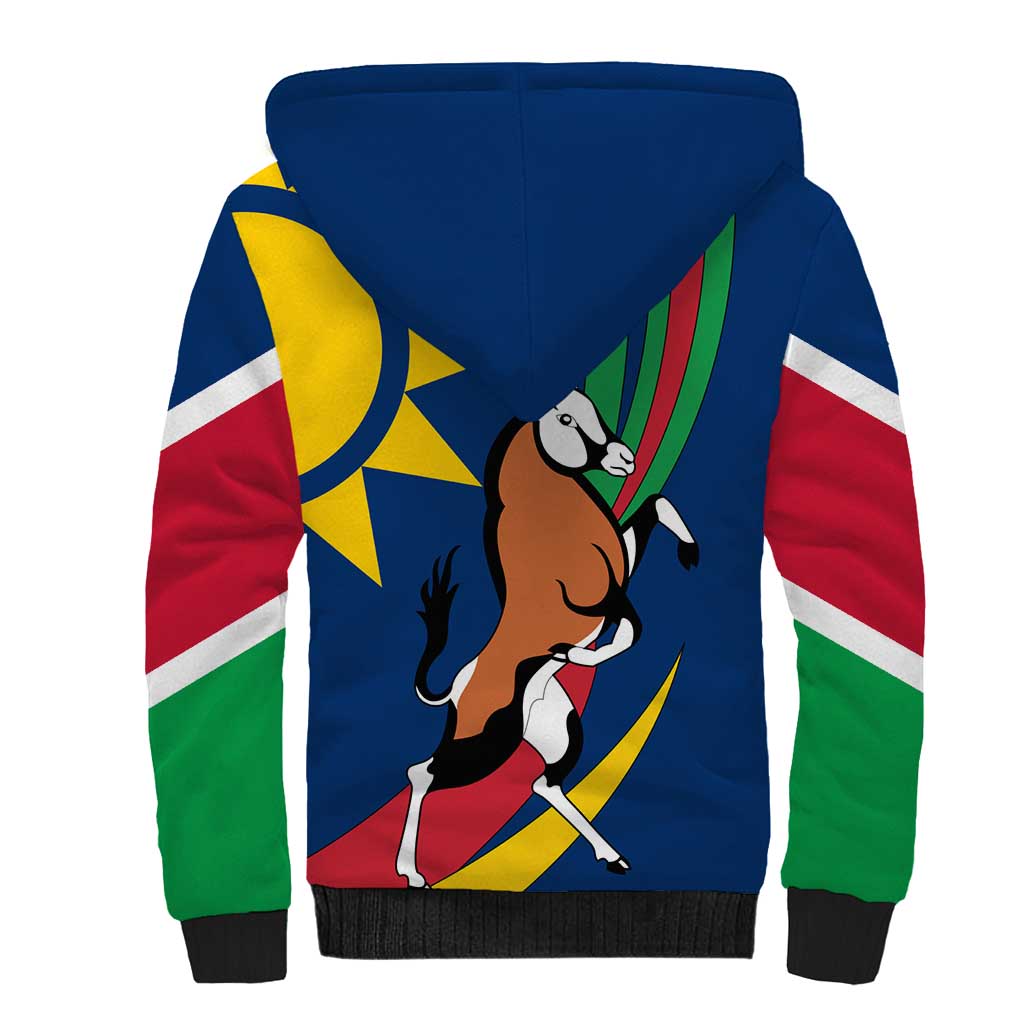 Namibia National Emblem Sherpa Hoodie Flag Colors & Symbolic Animals Design