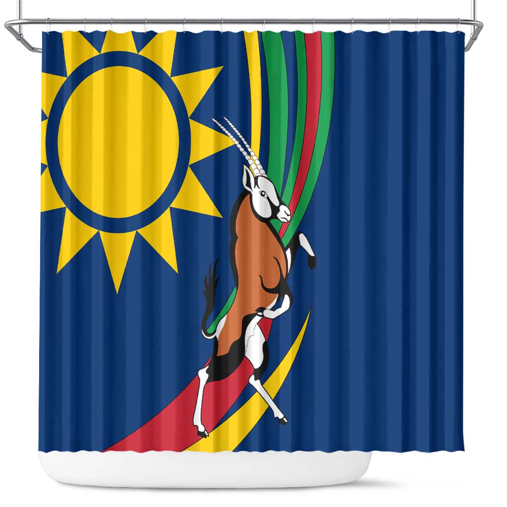 Namibia National Emblem Shower Curtain Flag Colors & Symbolic Animals Design