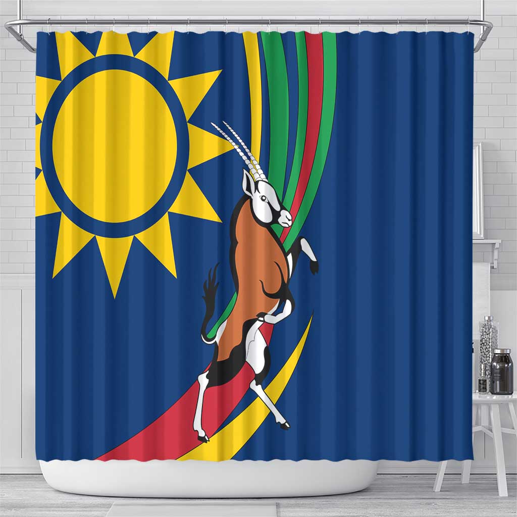 Namibia National Emblem Shower Curtain Flag Colors & Symbolic Animals Design