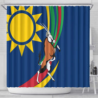 Namibia National Emblem Shower Curtain Flag Colors & Symbolic Animals Design