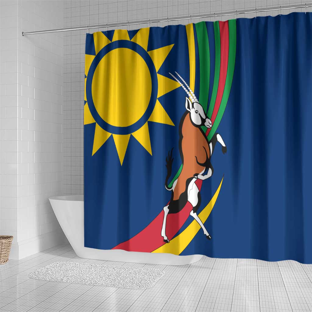 Namibia National Emblem Shower Curtain Flag Colors & Symbolic Animals Design