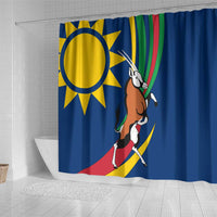 Namibia National Emblem Shower Curtain Flag Colors & Symbolic Animals Design