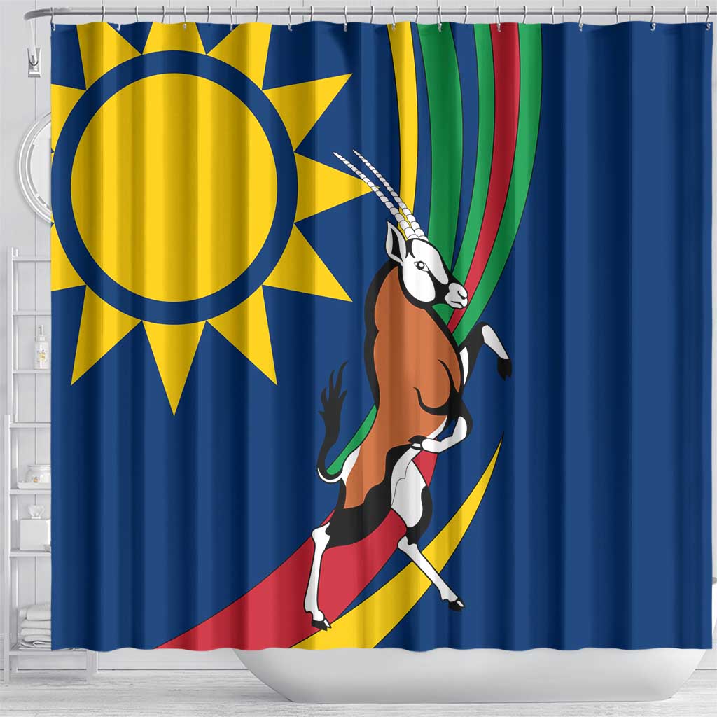 Namibia National Emblem Shower Curtain Flag Colors & Symbolic Animals Design