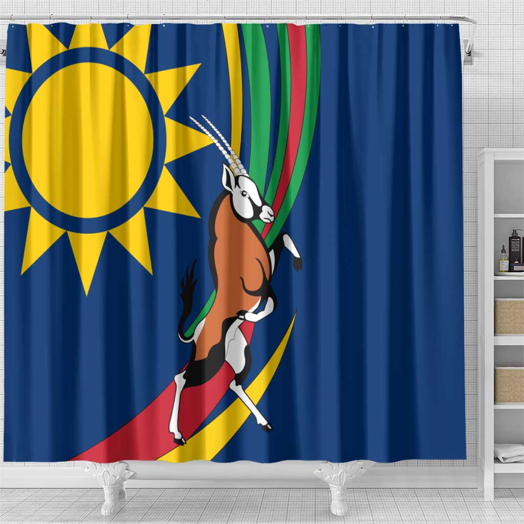 Namibia National Emblem Shower Curtain Flag Colors & Symbolic Animals Design