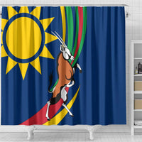 Namibia National Emblem Shower Curtain Flag Colors & Symbolic Animals Design