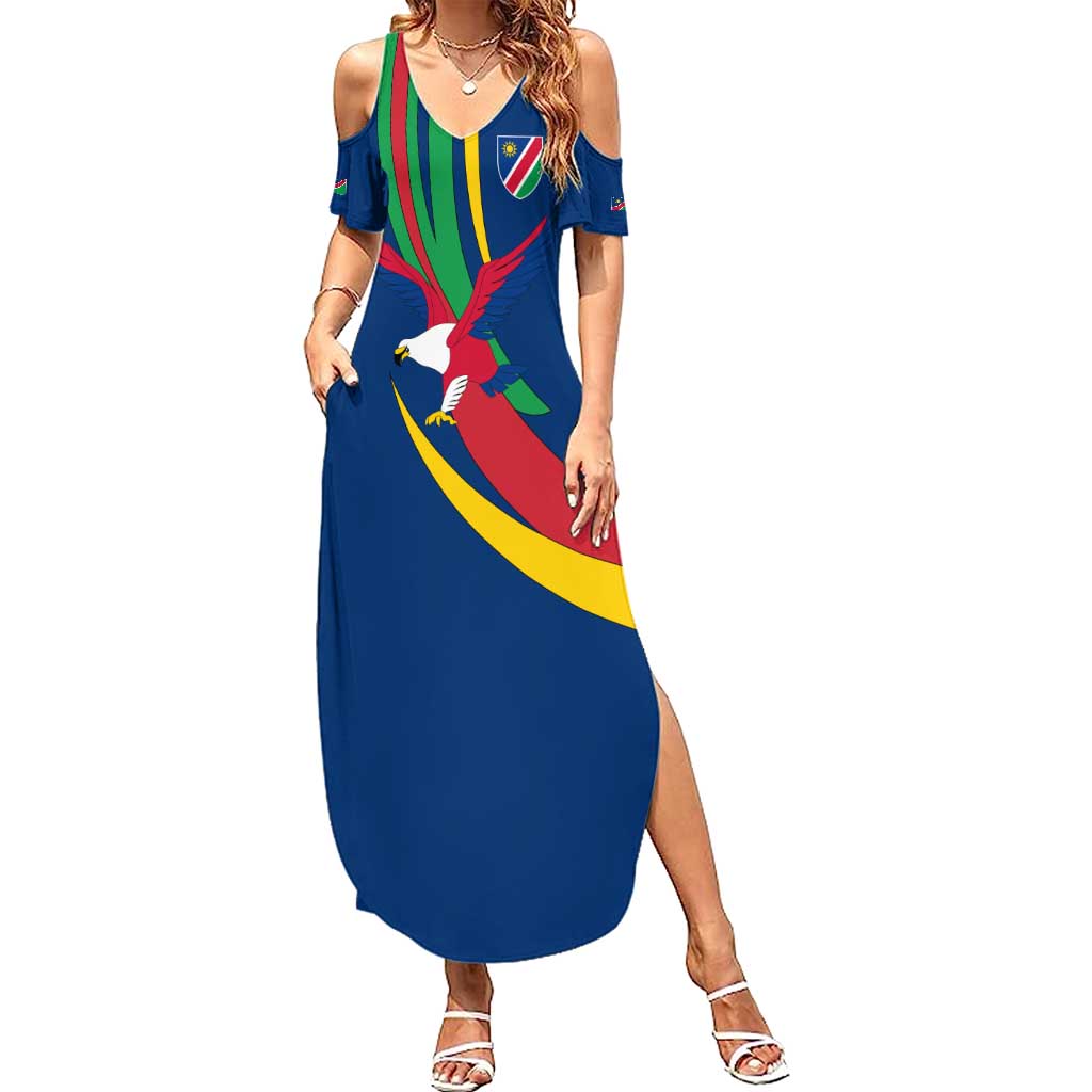 Namibia National Emblem Summer Maxi Dress Flag Colors & Symbolic Animals Design