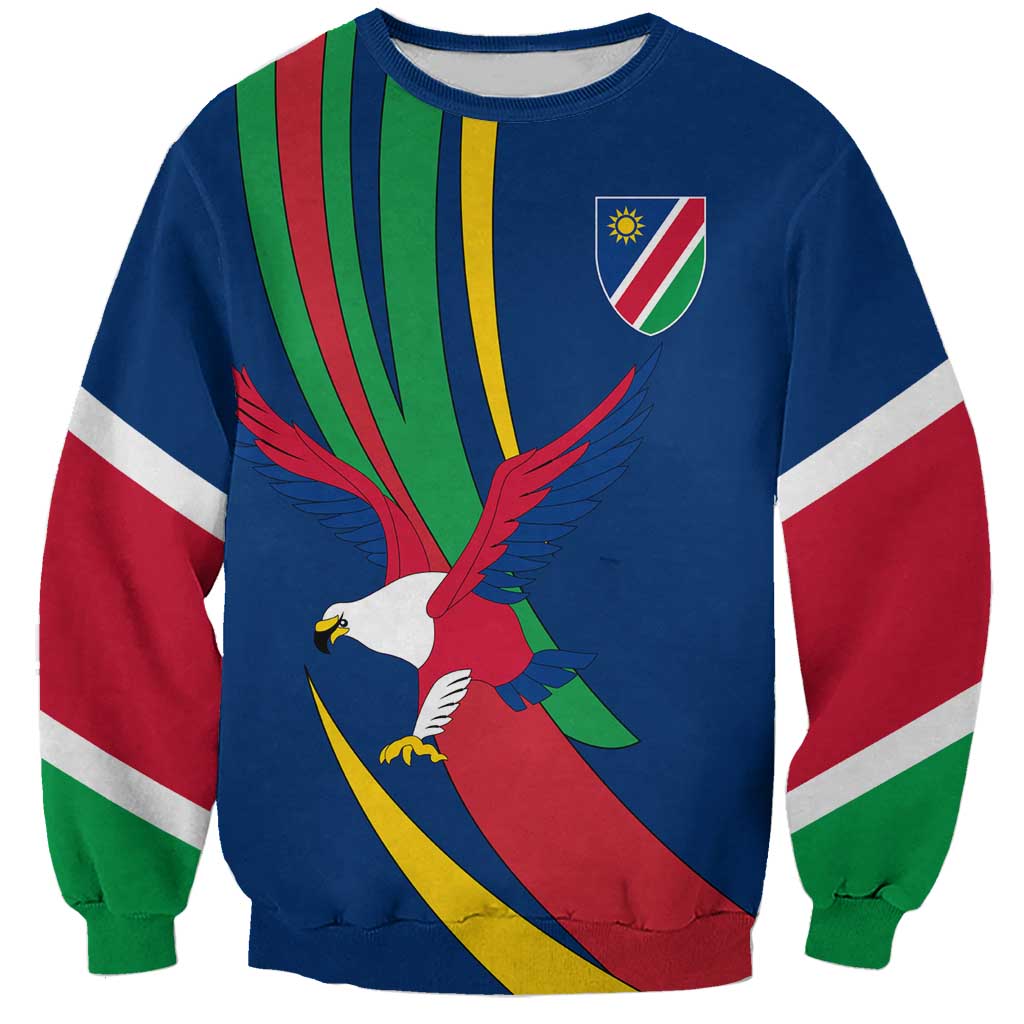 Namibia National Emblem Sweatshirt Flag Colors & Symbolic Animals Design