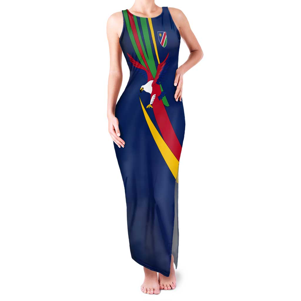 Namibia National Emblem Tank Maxi Dress Flag Colors & Symbolic Animals Design