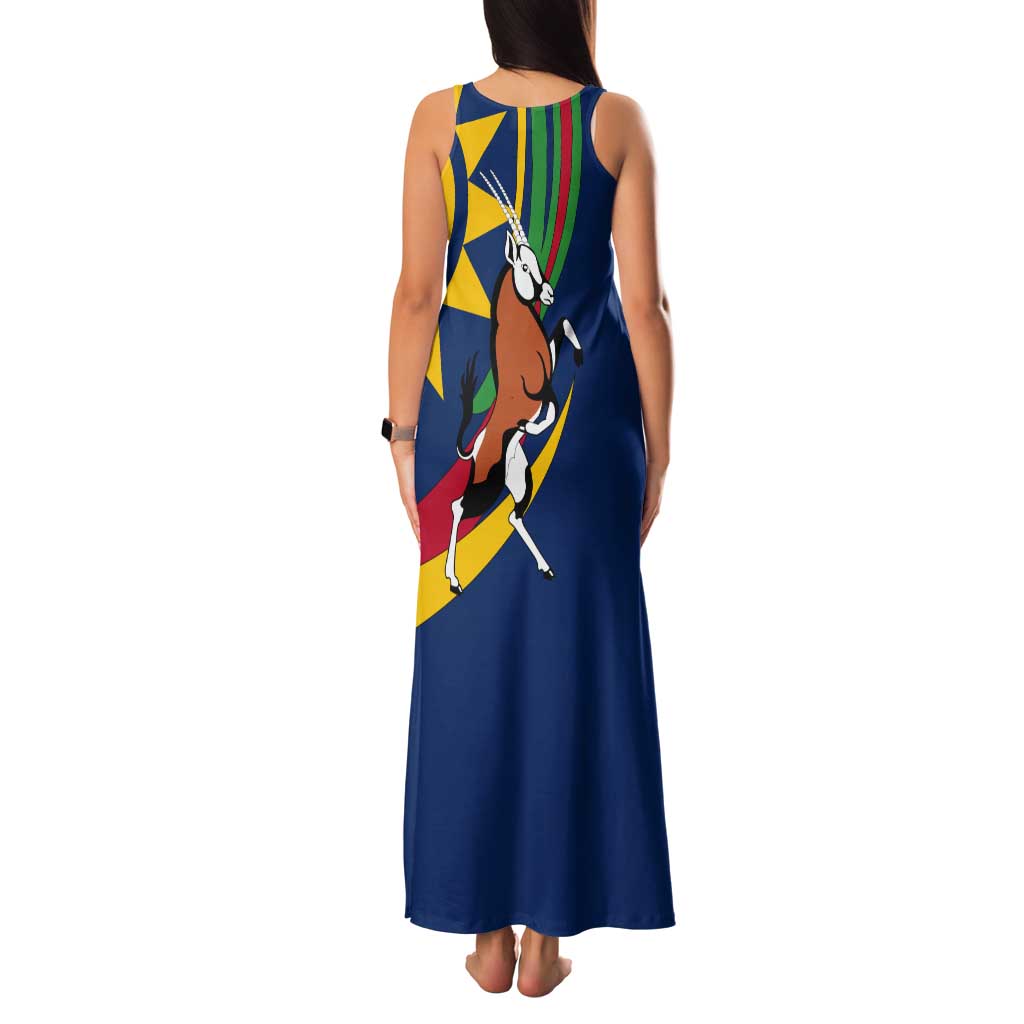 Namibia National Emblem Tank Maxi Dress Flag Colors & Symbolic Animals Design