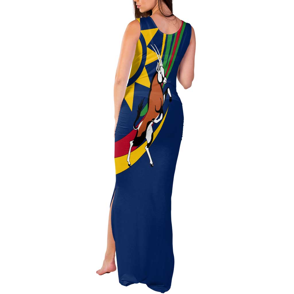 Namibia National Emblem Tank Maxi Dress Flag Colors & Symbolic Animals Design